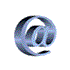 16 @-symbol variations in metallic silver and blue tones, each with distinct 3D rotation and partial visibility