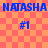 Blue text "NATASHA NATASHA" and blue "#1" symbols on a red-orange checkered background, with no visible animation changes.