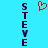 A pixelated image with vertical text 'STEVE' on both sides and a red heart symbol in the center against a cyan background.