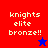 Pixelated text 'knights elite bronze!!' on red and blue backgrounds with a star symbol.