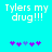 Pixelated cyan background with white text 'Tylers my drug!!!' and purple/pink flower-like symbols below, showing animation changes in symbol positions.