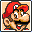 Pixelated character with red cap, black mustache, and brown outfit; two side-by-side frames show slight facial expression differences.