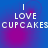 Blue and purple gradient background with white pixelated text reading "I LOVE CUPCAKES" in four identical quadrants.