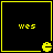Four identical black square with yellow borders, each containing the text 'wes' and a pixelated Pac-Man-like character at bottom-right