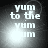 Four- of pixelated text 'yum to the yum' with varying brightness and blur