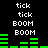 Black background with white text 'tick' and 'BOOM' repeated in two , green horizontal bars below each , green bars shift position between observations