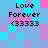 Pixelated text 'Love Forever <33333' on a of cyan, pink, and purple squares with no visible animation