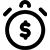Black stopwatch icon with dollar sign inside circular face, two side bells, and top loop on light gray background.