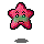 Pixelated pink star-shaped character with green facial area, displaying four distinct expressions