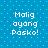 Blue background with light blue dots and white pixelated text reading "Maligayang Pasko!" in four identical