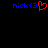 Two side-by-side pixelated text displays on black background, each reading 'nick<3' with blue letters and a red heart symbol replacing the '<3'
