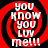 Red and black spiral background with white text reading "you know you luv me!!!" in four identical arranged in a