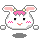 Pixelated bunny head with pink bow, black eyes, and blush marks on cheeks; two versions show different mouth shapes.