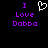 Pixelated text and heart symbol on black background with purple lettering.