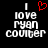 Pixelated text reads "I love Ryan couiter" with a red heart symbol above the 'I' on black background.