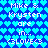 Blue pixelated background with repeating light blue heart shapes, white text reading "Mike & Krysten are in... <3LOVE<3" in two