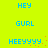 Pixelated blue text on bright yellow background with orange pixel clusters appearing and disappearing in sequence.