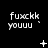 Pixelated text 'fuxckk youuu' repeated across a black background with animated white symbols changing between frames.