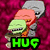Pixelated character with gray hair and green face holding orange object, set against magenta background with green text overlays.