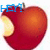 A red apple with a bite taken out of its left side, featuring blue pixelated text that changes from 'Hm?' to 'Who ate my iPod?'