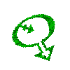 Green pixelated outline of a circle with an arrow and plus sign inside, displayed in multiple orientations on gray background.