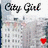 Animated contact sheet showing two frames of a buddy icon with "City Girl" text above cityscape buildings and a red heart symbol in the lower center.