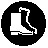 Black circular icon with white pixelated outline of a boot on a white background.