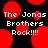 Red circular shapes on black background with white text reading "The Jonas Brothers Rock!!!!" in pixelated font.