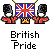 Animated contact sheet showing two frames of a British-themed buddy icon with guards and Union Jack flag, plus promotional text for badassbuddy.com