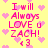 Pixelated pink text on yellow background with scattered pink hearts, displaying "I will Always LOVE u ZACH! <3" in two identical vertical