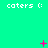 A static image with a bright green background displays repeated white text 'caters :' and pink pixelated symbols that change across three