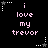 Pixelated text 'i love my trevor' in pink on black background with white and gray star-shaped borders, animated by alternating star colors between frames.
