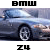Static pixelated image of a silver BMW Z4 car with visible wheels and headlights, framed by black text reading 'BMW' above and 'Z4' below.