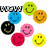 pixelated icons including smiley faces, a shocked emoji, keyboard keys with faces, angry eyes, and rainbow-colored circles with text