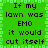 Green pixelated background with black text repeating "If my lawn was EMO it would cut itself" in a pattern, bordered by light green square patterns