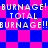 Pixelated text repeats 'BURNAGE! TOTAL BURNAGE!!' over a blue and pink checkered background with diamond-shaped patterns.