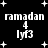 Black background with white pixelated text and stars; 'ramadan' appears above '4' and 'lyf3' in four identical arranged in a