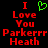 Pixelated red text on black background with green heart symbol above 'I Love You Parkerrr Heath' text.