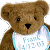 A pixelated contact sheet showing two frames of an animated buddy icon featuring a teddy bear and green text on a dark background.