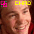 Pixelated image of a person with short hair wearing red clothing, featuring two distinct pixel art icons above the head that alternate between pink and cyan colors.