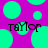 A static image with a bright magenta background covered in large and small cyan circles, featuring the name "Taylor" in black pixelated text twice.