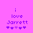 Purple text on pink background reads 'i love Jarrett' with four heart symbols below, two of which change color between frames.