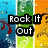 Pixelated animation with vertical color bands showing text "Rock It Out" over abstract shapes and motion trails.