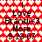 Red heart-patterned background with repeated text elements and date stamps in black pixelated font.