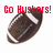 Pixelated football with red text 'Go Huskers!' above it on a white background.