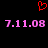 Red pixelated heart symbol above two identical pink date strings on black background.
