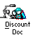 Animated contact sheet of a cartoon character at a desk with red particle effects, labeled "Discount Doc" in pixelated text below each frame.