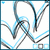Animated sequence of overlapping heart shapes in black and light blue on white background, with small dark dots appearing near the hearts.