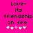 Pixelated text on bright pink background with two of heart icons, each showing a different heart color sequence