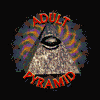 A circular icon with a pyramid and all-seeing eye, surrounded by red text reading "ADULT PYRAMID" on a black background.